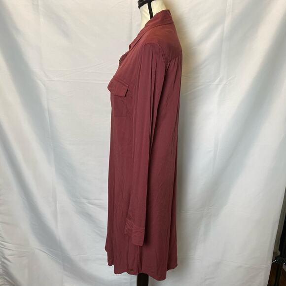 Roxy Burgundy Long Sleeve Snap Closure Shirt Dress Coverup Size Medium Womens - Picture 6 of 12